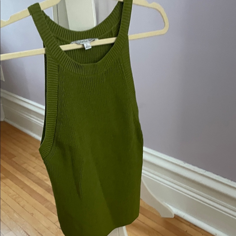 Ophelia Roe- Olive Green Ribbed Tank Top size large fits like Medium waist